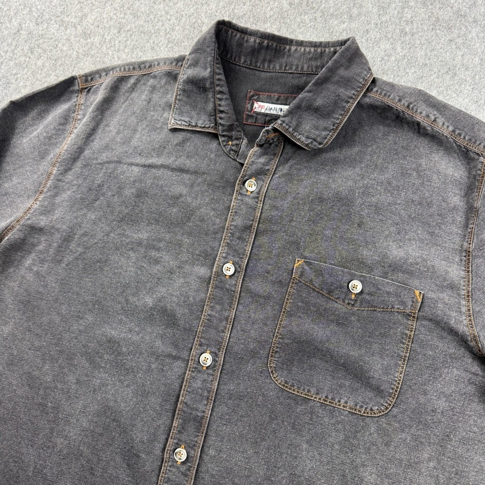32 Bar Blues Mens Button Down Shirt L Faded Black Long Sleeve‎ Contrast Stitch